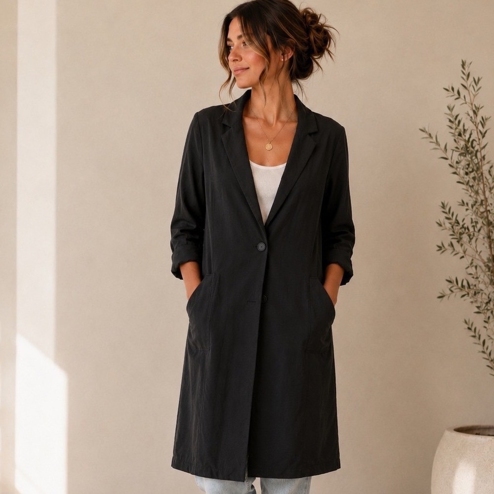 Samsoe Samsoe Kaya Jacket Black Longline Blazer Duster Coat Size S Classic